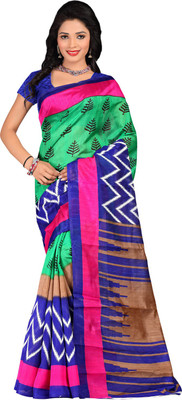 Manthan Printed Daily Wear Art Silk Saree(Green, Blue)
