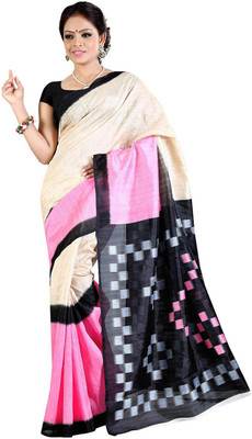 Parisha Printed Daily Wear Art Silk Saree(White, Black), Cream & black