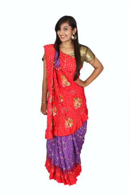 KAJCI Woven Bandhani Handloom Silk Saree(Purple)