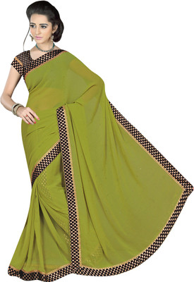Khushali Self Design, Embellished Fashion Georgette Saree(Light Green)