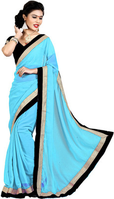 Party Wear Dresses Solid Fashion Chiffon Saree(Blue)