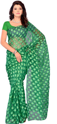 JTInternational Self Design Fashion Jacquard Saree(Green)