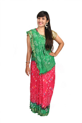 KAJCI Embroidered Bandhani Handloom Art Silk Saree(Green, Red), Green6