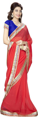 Aai Shree Khodiyar Art Solid Bollywood Georgette Saree(Red)