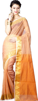 Chandrakala Woven Banarasi Silk Cotton Blend Saree(Orange)