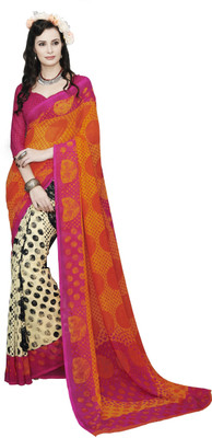 Ewows Printed Fashion Georgette Saree(Blue, Beige, Yellow), Beige;blue;yellow