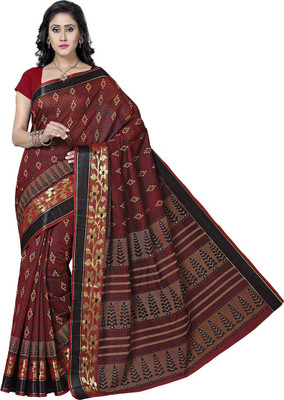 Rani Saahiba Printed Gadwal Polycotton Saree(Maroon)