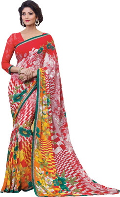 Manthan Printed Daily Wear Georgette Saree(Pack of 2, Red)