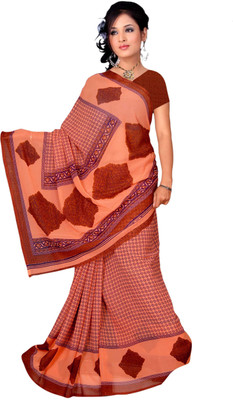 Vardan Prints Printed Fashion Georgette Saree(Brown)