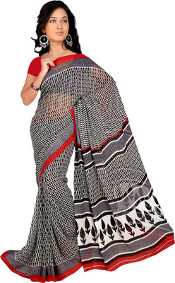 Vardan Prints Printed Bollywood Georgette Saree(Black, White)