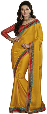 Desi Butik Self Design Fashion Chiffon Saree(Yellow)