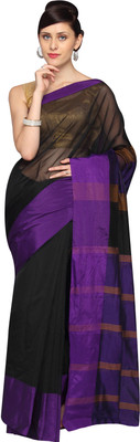Pavechas Solid Banarasi Cotton, Silk Saree(Black)