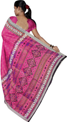 Party Wear Dresses Printed Fashion Cotton Saree(Pink)