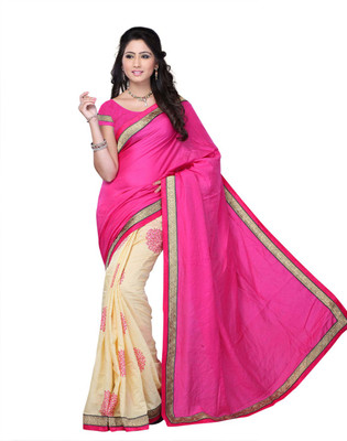 Suvastram Printed Fashion Art Silk Saree(Pink, Beige), Beige;pink