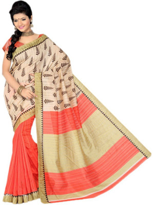 Dancing Girl Printed Bhagalpuri Art Silk Saree(Beige)