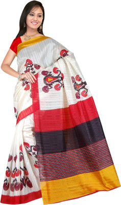 Khushali Printed Fashion Silk Saree(White, Red, Multicolor), Multicolor;red;white