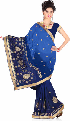 Khoobee Embroidered Fashion Georgette Saree(Blue)