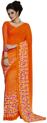 Akshaya Fashons Printed Daily Wear Georgette Saree(Orange)
