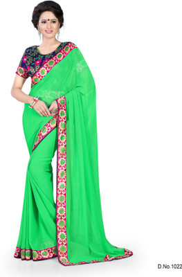 Indianbeauty Solid Bollywood Chiffon Saree(Green), Parrot green