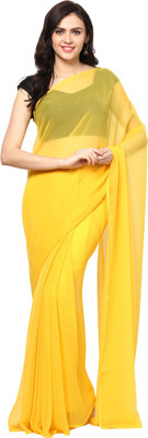Aksara Solid Daily Wear Chiffon Saree(Yellow)