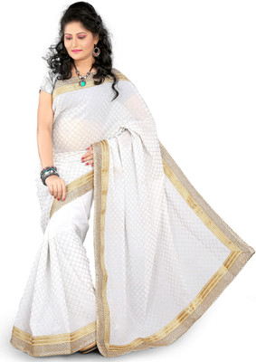 Ansu Fashion Solid Fashion Georgette Saree(White)