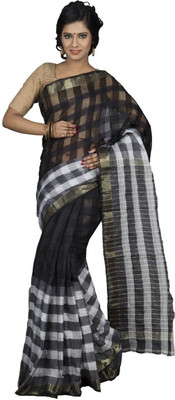 Hawai Polka Print Tant Cotton Saree(Black)