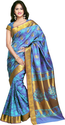 Varkala Silk Sarees Woven Kanjivaram Saree(Light Blue), Ananda
