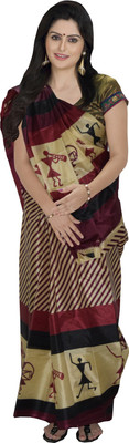 Lovelylook Printed Daily Wear Silk Saree(White, Maroon), Cream & maroon