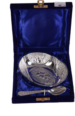 JT International German Silver Bowl Tray Serving Set(Pack of 2)