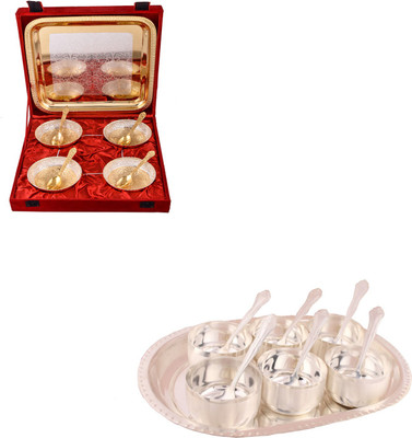G S Museum Silver & Gold Plated 4 Heavy Flower Bowl with Spoon and Tray and Premium 6 Bowl Set with Oval Tray Bowl Spoon Tray Serving Set(Pack of 16)
G S Museum Silver & Gold Plated 4 Heavy Flower Bowl with Spoon and Tray and Premium 6 Bowl Set with Oval Tray Bowl Spoon Tray Serving Set(Pack of 16)