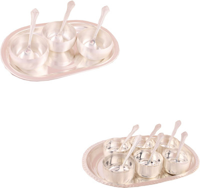 G S Museum 3.5" Met Finish 3 Bowl Set with Oval Tray and Premium 6 Bowl Set with Oval Tray Bowl Spoon Tray Serving Set
G S Museum 3.5" Met Finish 3 Bowl Set with Oval Tray and Premium 6 Bowl Set with Oval Tray Bowl Spoon Tray Serving Set
