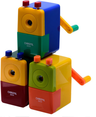 Chrome Table Single Pencil Sharperners(Set of 3, Yellow, Blue, Green)