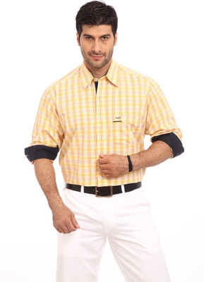 ColorPlus Men's Checkered Casual Yellow Shirt