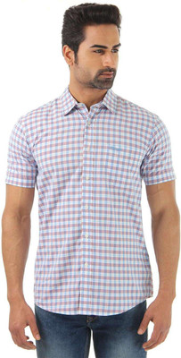 Wrangler Men's Checkered Casual White, Blue Shirt, Coral