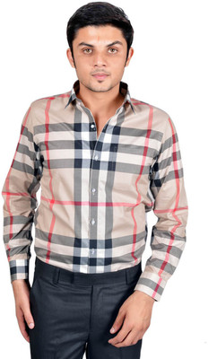 Kriss Men's Checkered Formal Black, Beige Shirt
