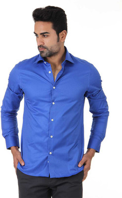 London Fog Men' Harringbone Casual Dark Blue Shirt, Royal blue