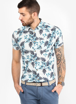 Jack & Jones Men' Printed Casual White, Blue Shirt, Pearl blue
