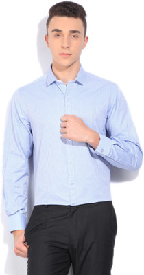 John Players Men's Striped Formal Blue Shirt, 1a4