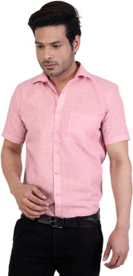 Zeal Men's Checkered Formal Pink Shirt, Light pink