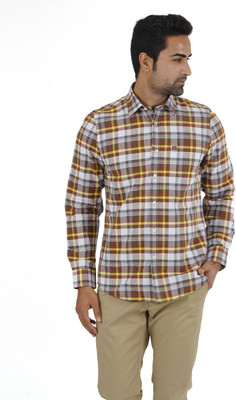 London Fog Men's Checkered Casual Shirt, Brown/green