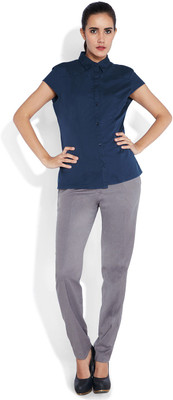 Park Avenue Women's Solid Formal Blue Shirt, Dark blue