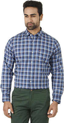 London Fog Men' Checkered Formal Blue, Grey Shirt, Blue;navy