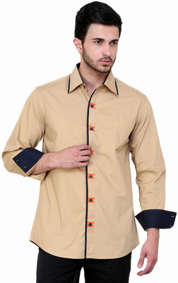 Dazzio Men's Solid Casual Beige, Blue, Orange Shirt
