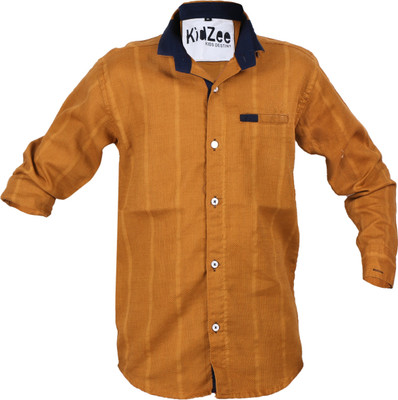 Kidzee Men's Striped Casual Yellow Shirt, Brown