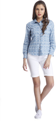 Only Women's Printed Casual Blue Shirt, Light blue denim