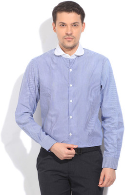 John Players Men's Striped Casual Blue Shirt, 1a1