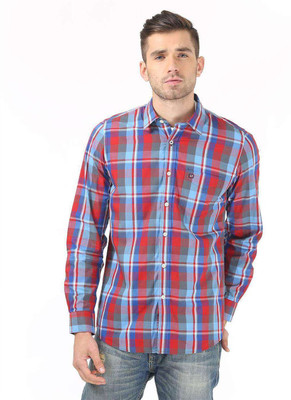 London Fog Men' Checkered Casual Blue, Red Shirt, Blue;brown