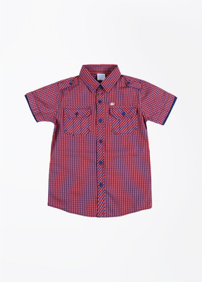 FS Mini Klub Boys Checkered Casual Pink Shirt, Pinkchecks