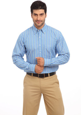 ColorPlus Men's Striped Casual Regular Collar Shirt, Blue
