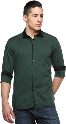 British Club Men's Solid Casual Dark Green Shirt
